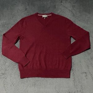Qi New York Cashmere Sweater Mens M Burgundy Pullover V-neck Modern Designer